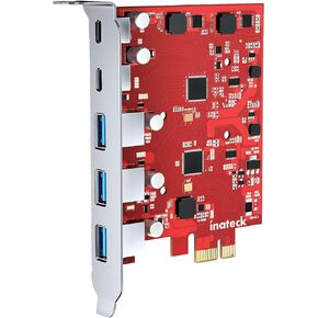 Inateck PCIe to USB 3.2 Gen 2 Extension Card with 5 Ports 8 Gbps Bandwidth,No External Power Source Required, RedComets U25