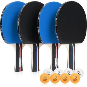 Ping Pong Paddles Set of 4 Premium Table Tennis Rackets 3-Star Ping Pong Balls(8) with Ping Pong Paddle Case Professional Table Tennis Paddles Set for Indoor & Outdoor Games