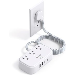 Cruise Essentials, 5 Ft Flat Extension Cord, 3 Outlets 4 USB Ports(2 USB C) Flat Plug Power Strip, USB Charging Station with Non Surge Protector for Cruise Ship, Travel, Dorm Room Essentials