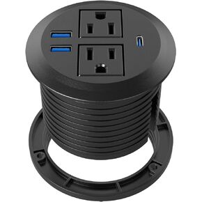 Recessed Power Grommet with AC Outlets, 20W Fast Charging USB-C Port - Flush-Mount for Desktop,Workspace Essential Desk Outlet