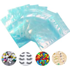 Resealable Holographic Packaging Bags Blue Clear Mylar Mini Bags Sealable For Lip Gloss Eyelash Lashes Jewelry Candy For Small Business (Holographic Clear Blue, 4x6'' (10 x 15 cm))
