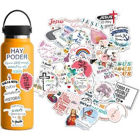Spanish Christian Stickers for Kids | 2 Inch Jesus Bible Verse Stickers | 8 Designs Scripture Faith Quotes Labels for Church,Sunday School (80pcs)