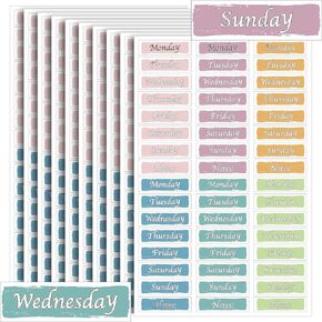 480 Pcs Day of The Week Stickers Silver Foiled Date Covers Decorative Stickers Monday to Sunday Self Adhesive Stickers for Planner Removable Day Labels for Journal School (1.6 x 0.4 Inch, Square)
