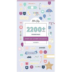 بلو سكاي كل يوم وكل مناسبة، حزمة ملصقات مكونة من 2200+، حزمة مخطط وتقويم، 4.49 بوصة × 9.06 بوصة، ألوان كاملة ورقائق ذهبية، 24 ورقة