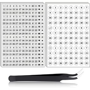 12 Sheets Planner Essentials Clear Number Stickers Includes 4 Sheets Small Square Clear Number Stickers Symbol Stickers and 8 Sheets Round Planner Date Stickers with Elbow Tweezer