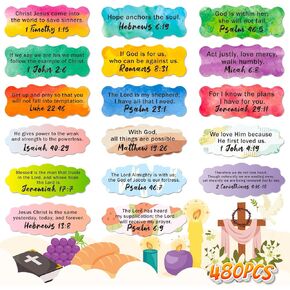 STKJoviale 480 PCS Bible Verse Stickers, Scripture Inspirational Christian Stickers Religious Bible Quote Stickers for Journaling Planner, Faith Stickers for Laptop Present Tags