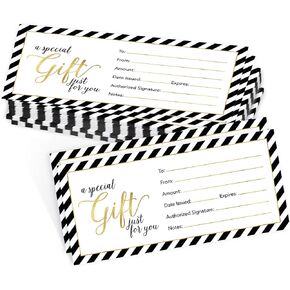 25 4x9 Gold Blank Gift Certificates for Business Gifts for Clients - Blank Gift Cards for Small Business Gift Certificates Christmas, Restaurant Gift Certificates for Spa Salon Gift Certificates