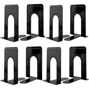 Book Ends, Heavy Duty Bookends to Hold Books, Metal Bookends for Home Office Decorative, Book Ends for Heavy Books/Movies/CDs, Black 6.5 x 5 x 5.7 in, 4 Pair/ 8 Piece by Mkyuroa