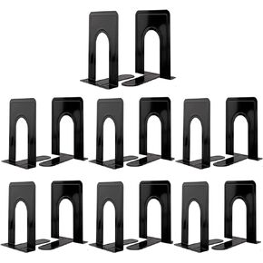 Book Ends, Heavy Duty Bookends to Hold Books, Metal Bookends for Home Office Decorative, Book Ends for Heavy Books/Movies/CD, Black 6.5 x 5 x 5.7 INES, 7 Pairs/ 14 Pieces