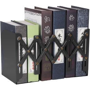 Office-Desk-Bookends Book Ends, Metal, Black, Expands up to 19 Inches, 3 Independent Compartments
