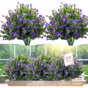 20 Bundles Artificial Plants Outdoor Fake Flowers, UV Resistant No Fade Faux Plastic Greenery Shrubs Plants for Hanging Garden Porch Window Box Outside Decoration,Home Indoor Decor (Eucalyptus Leaves)