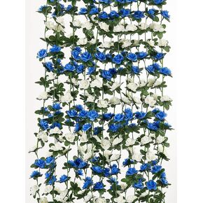 Party Joy 5pcs 41FT Flower Garland Fake Rose Vine Artificial Flowers Hanging Rose Ivy Hanging Baskets Wedding Arch Garden Background Decor(Blue White, 5)