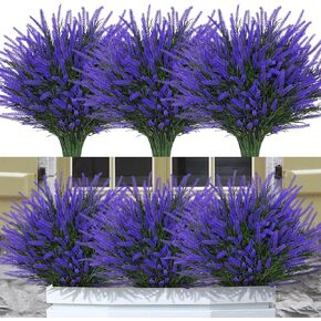 12 Bundles Fake Outdoor Flowers UV Resistant Plants Artificial Lavender Faux Plastic Shrubs Window Box Garden Porch Home Decor(Purple)