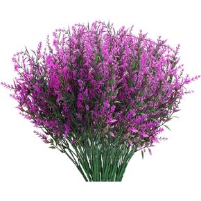 Artificial Flowers, Fake Flowers 12 Bundles UV Resistant Shrubs Faux Plastic Greenery Plants Hanging Planter Flora Fence Indoor Outside Decor Wedding Indoor Farmhouse Decor (Prune)