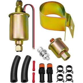 Universal 6v Electric Fuel Pump with Installation Kit Fit for Carbureted Models E8011 Sp1124, 5-8 Psi 5/16 Inlet and Outlet Electric Intank Fuel Pump, 6 Volt Inline Type Electric Fuel Transfer Pump