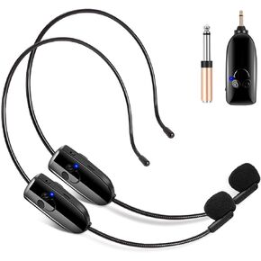 Wireless Microphone System for 2People, HUACAM 2.4G Dual Wireless Headset,and Handheld 2 in 1, 160 ft Range for Voice Amplifier, Stage Speakers, Teacher, Tour Guides, Fitness Instructor