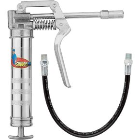 Mini Pistol Grip Grease Gun. Heavy Duty Design for 3oz Cartridges. 12 inch Flexible Hose and 5 inch Rigid Extension Pipe
