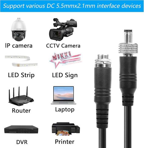CERRXIAN 4.92FT DC 12V Power Extension Cable, 5.5mm x 2.1mm Male to Female Universal DC Power Extension Cord with Lock Nut for CCTV Security Camera, LED Strip, CCTV IP Surveillance 18AWG in Saudi Arabia