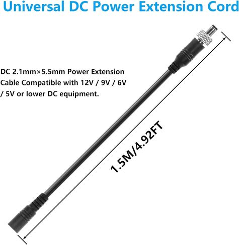 CERRXIAN 4.92FT DC 12V Power Extension Cable, 5.5mm x 2.1mm Male to Female Universal DC Power Extension Cord with Lock Nut for CCTV Security Camera, LED Strip, CCTV IP Surveillance 18AWG in Saudi Arabia