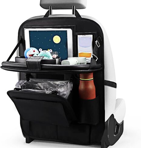 منظم ظهر مقعد السيارة مع سلة مهملات قابلة للطي، منظم مثالي لمقعد السيارة الخلفي مع صينية للتنظيم والسفر والراحة - ملحقات السيارة التي يجب اقتناؤها (عبوة واحدة) in Kuwait