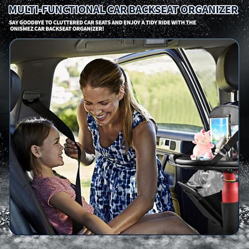 منظم ظهر مقعد السيارة مع سلة مهملات قابلة للطي، منظم مثالي لمقعد السيارة الخلفي مع صينية للتنظيم والسفر والراحة - ملحقات السيارة التي يجب اقتناؤها (عبوة واحدة) in Kuwait
