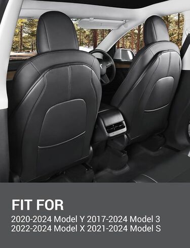 سجادات المقعد الخلفي من الجلد من BASENOR Tesla Model 3/Y/S/X لحماية المقعد الخلفي للأطفال، جيب منظم إضافي مقاوم للماء ومقاوم للخدش، مجموعة من 2 باللون الأسود in Kuwait