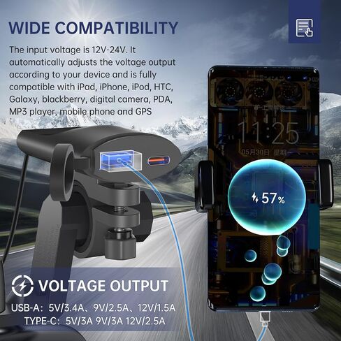 DC12V-24V Car Mobile Phone Charger Fast Charging PD + USB Motorcycle QC3.0 Cell Phone Charger in Saudi Arabia