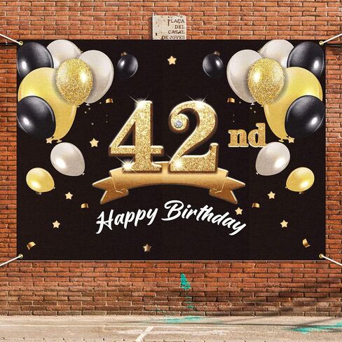 Happy 42nd Birthday Banner Backdrop - 42 Birthday Party Decorations Supplies for Men - Black Gold 4 x 6ft in Saudi Arabia