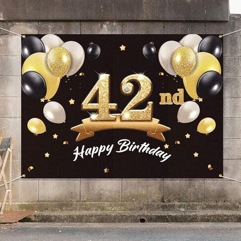 Happy 42nd Birthday Banner Backdrop - 42 Birthday Party Decorations Supplies for Men - Black Gold 4 x 6ft in Saudi Arabia