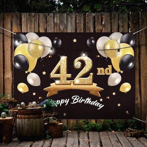 Happy 42nd Birthday Banner Backdrop - 42 Birthday Party Decorations Supplies for Men - Black Gold 4 x 6ft in Saudi Arabia