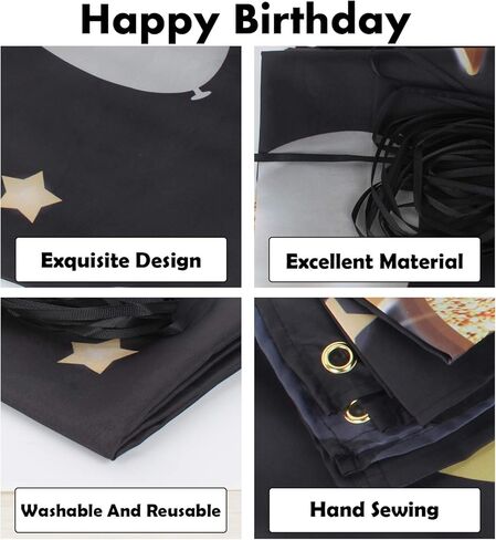 Happy 48th Birthday Banner Backdrop - 48 Birthday Party Decorations Supplies for Men - Black Gold 4 x 6ft in Saudi Arabia