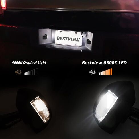 Bestview لوحة ترخيص LED غطاء أسود، استبدال مجموعة مصابيح العلامات متوافق مع Chevy Silverado GMC Sierra Avalanche Suburban Escalade Yukon Cadillac Step Bumper، 6500K المصابيح البيضاء علامة الضوء in Kuwait