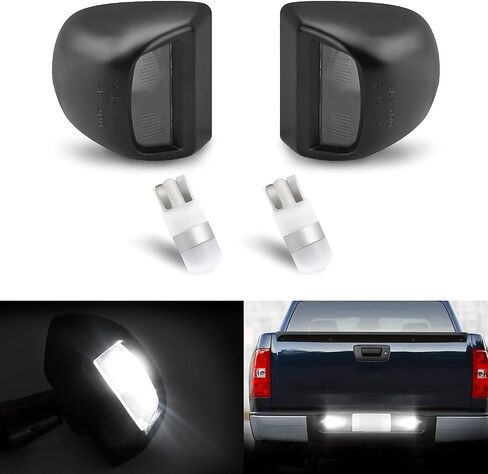 Bestview لوحة ترخيص LED غطاء أسود، استبدال مجموعة مصابيح العلامات متوافق مع Chevy Silverado GMC Sierra Avalanche Suburban Escalade Yukon Cadillac Step Bumper، 6500K المصابيح البيضاء علامة الضوء in Kuwait