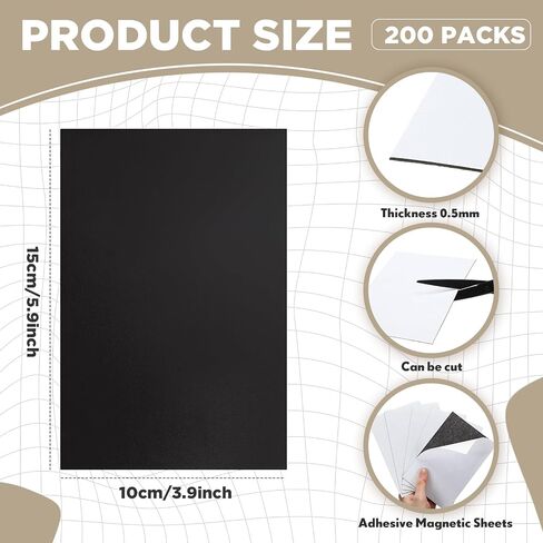 Macarrie 4 x 6 Adhesive Magnetic Sheets with Adhesive Backing Cuttable Magnetic Paper Stickers Flexible Peel and Stick for Picture Crafts Die Storage Photos(200 Pcs) in Saudi Arabia
