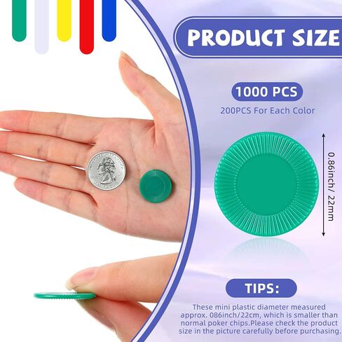 Skylety 1000 Pieces Plastic Poker Chips Bulk Game Chips 5 Colors Counter Card for Kids Game Playing Learning Math Counting Bingo Game Blank Chips Card for Kids Reward, 0.86 Inch in Saudi Arabia