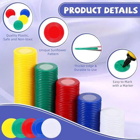 Skylety 1000 Pieces Plastic Poker Chips Bulk Game Chips 5 Colors Counter Card for Kids Game Playing Learning Math Counting Bingo Game Blank Chips Card for Kids Reward, 0.86 Inch in Saudi Arabia