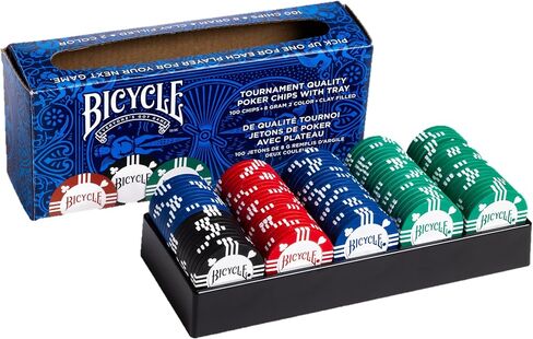 Bicycle 8G 100Count Clay Poker Chips W/Casino Tray Premium 8G Clay-Filled Poker Chips with Casino Tray, 100Count in Saudi Arabia