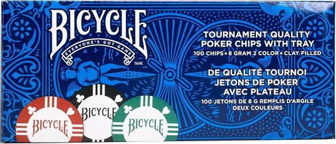 Bicycle 8G 100Count Clay Poker Chips W/Casino Tray Premium 8G Clay-Filled Poker Chips with Casino Tray, 100Count in Saudi Arabia