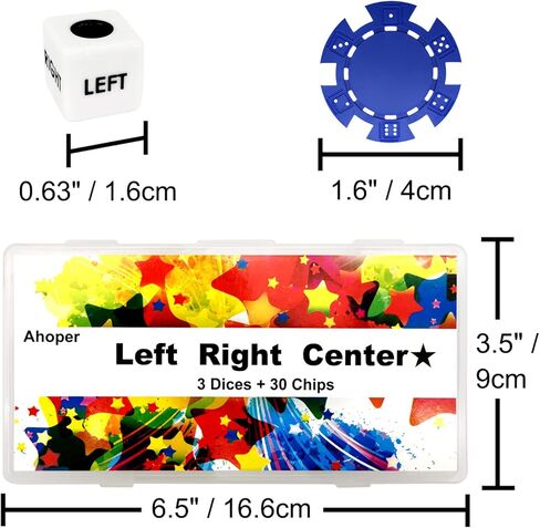 مجموعة ألعاب النرد المركزية اليمنى واليسرى مع 3 نردات + 30 شريحة بوكر احترافية كبيرة، ورقائق كازينو 11.5 جرام. in Kuwait