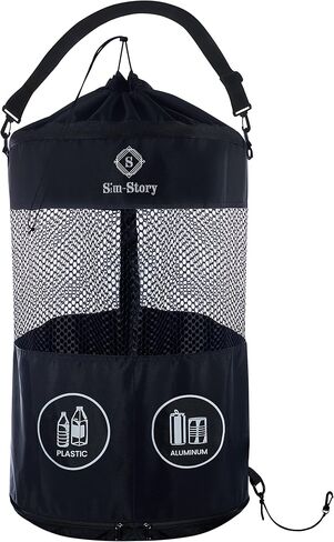Selective Boat Trash Can - Dual Compartment Nylon Mesh, Water Resistant, Bottom Zipper for Easy Trash Removal, Marine Accessories for Boating, Camping, Fishing (23.6" x 15.7" Black). in Saudi Arabia