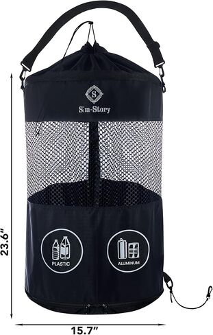 Selective Boat Trash Can - Dual Compartment Nylon Mesh, Water Resistant, Bottom Zipper for Easy Trash Removal, Marine Accessories for Boating, Camping, Fishing (23.6" x 15.7" Black). in Saudi Arabia