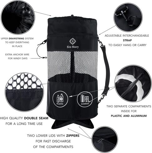 Selective Boat Trash Can - Dual Compartment Nylon Mesh, Water Resistant, Bottom Zipper for Easy Trash Removal, Marine Accessories for Boating, Camping, Fishing (23.6" x 15.7" Black). in Saudi Arabia