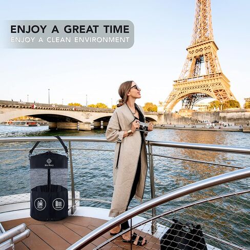 Selective Boat Trash Can - Dual Compartment Nylon Mesh, Water Resistant, Bottom Zipper for Easy Trash Removal, Marine Accessories for Boating, Camping, Fishing (23.6" x 15.7" Black). in Saudi Arabia