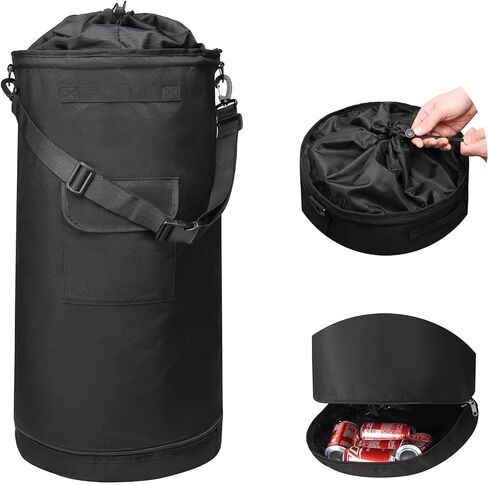 سلة مهملات القوارب المحمولة من WOMACO، حقيبة قمامة قابلة لإعادة الاستخدام للقوارب شديدة التحمل 600D، حقيبة تخزين قمامة مانعة للتسرب مع فتحة سحاب سفلية للقارب، الكاياك، التخييم، RV (فتحة سحاب، أسود) in Kuwait