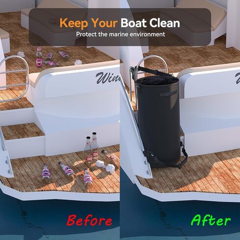 سلة مهملات القوارب المحمولة من WOMACO، حقيبة قمامة قابلة لإعادة الاستخدام للقوارب شديدة التحمل 600D، حقيبة تخزين قمامة مانعة للتسرب مع فتحة سحاب سفلية للقارب، الكاياك، التخييم، RV (فتحة سحاب، أسود) in Kuwait