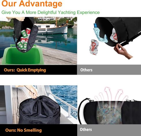 سلة مهملات القوارب المحمولة من WOMACO، حقيبة قمامة قابلة لإعادة الاستخدام للقوارب شديدة التحمل 600D، حقيبة تخزين قمامة مانعة للتسرب مع فتحة سحاب سفلية للقارب، الكاياك، التخييم، RV (فتحة سحاب، أسود) in Kuwait