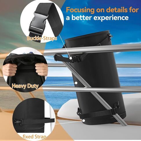 سلة مهملات القوارب المحمولة من WOMACO، حقيبة قمامة قابلة لإعادة الاستخدام للقوارب شديدة التحمل 600D، حقيبة تخزين قمامة مانعة للتسرب مع فتحة سحاب سفلية للقارب، الكاياك، التخييم، RV (فتحة سحاب، أسود) in Kuwait