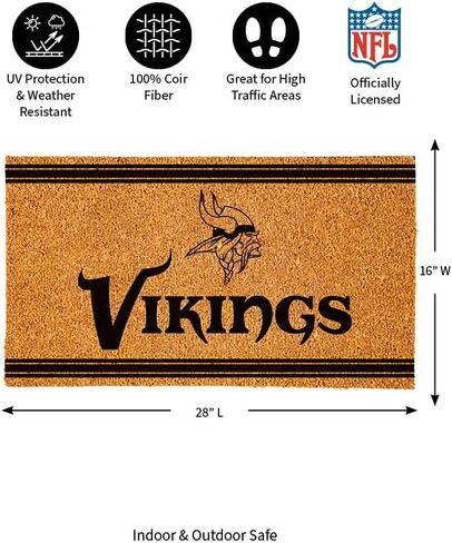 سجادة باب من ألياف جوز الهند الطبيعية NFL Minnesota Vikings من Team Sports America NFL | مدخل داخلي وخارجي | 28 × 16 بوصة | عدم الانزلاق مرة أخرى | ترحيب الحصير | كفوف الكلب الموحلة | ديكور المنزل لمدخل الباب الأمامي in Kuwait