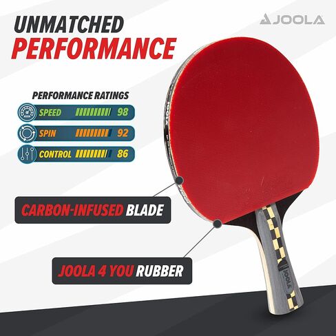 مجداف Ping Pong الاحترافي من JOOLA Carbon Pro - مضرب بتقنية خشب الكربون ومطاط JOOLA 4 You باللون الأحمر/الأسود - مضرب تنس طاولة مصمم للسرعة in Kuwait