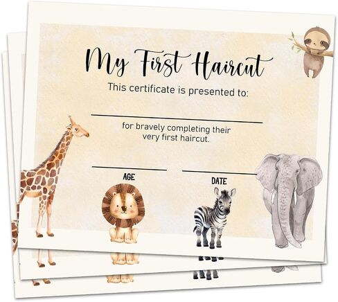 25 My First Haircut Certificate for Baby First Haircut Keepsake Certificate Milestone Marker First Haircut Award for Kids Baby Girl Boy Salon 8 x10 Inches Giraffe Lion Zebra Elephant Sloth - DH136 in Saudi Arabia